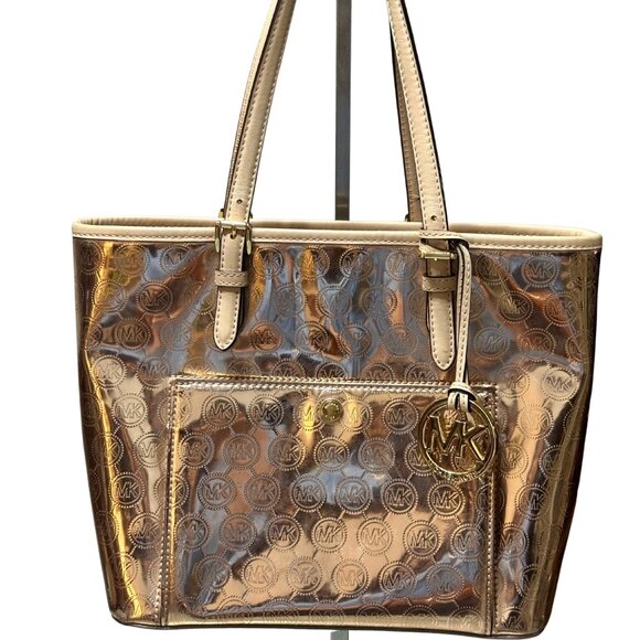 ✨ MICHAEL KORS Metallic Logo Tote - Rose Gold/Bronze ✨ - Picture 1 of 14
